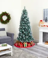 Frosted Tip British Columbia Mountain Pine Artificial Christmas Tree with Lights, Pinecones and Bendable Branches, 84"