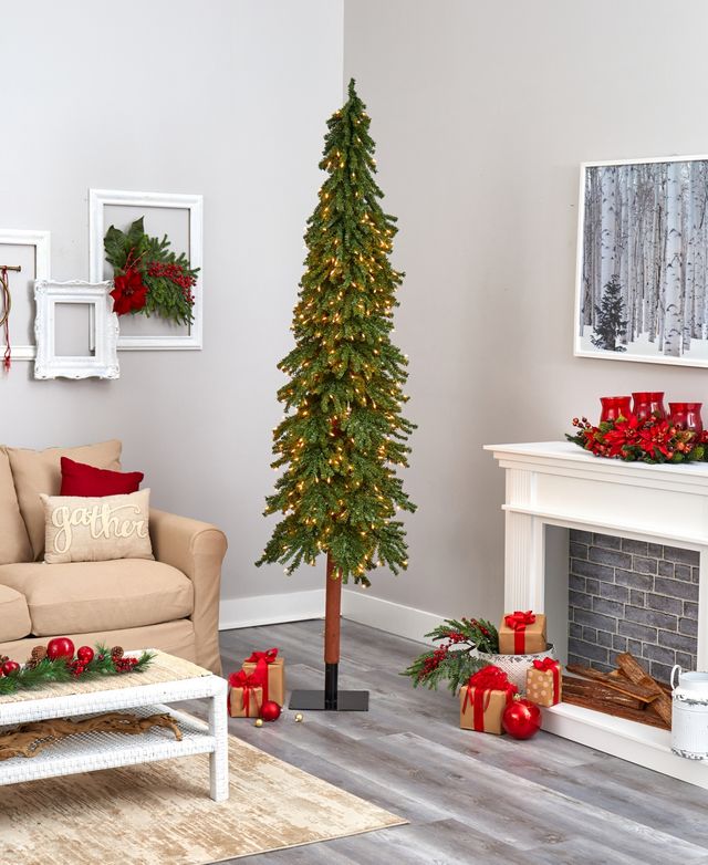 Grand Alpine Artificial Christmas Tree with Lights and Bendable Branches on Natural Trunk