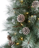 Frosted Tip British Columbia Mountain Pine Artificial Christmas Tree with Lights, Pine Cones Bendable Branches, 72"