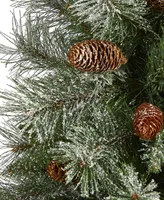 Snowed French Alps Mountain Pine Artificial Christmas Tree with Bendable Branches and Pine Cones, 36"