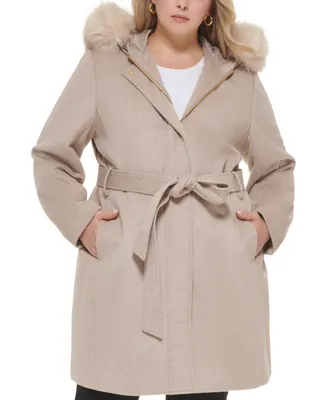 Cole Haan Women's Plus Faux-Fur-Trim Hooded Coat, Created for Macy's