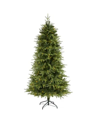 Vancouver Fir Natural Look Artificial Christmas Tree with Lights and Bendable Branches, 78"