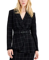 Tahari Asl Women's Windowpane-Print Skirt Suit