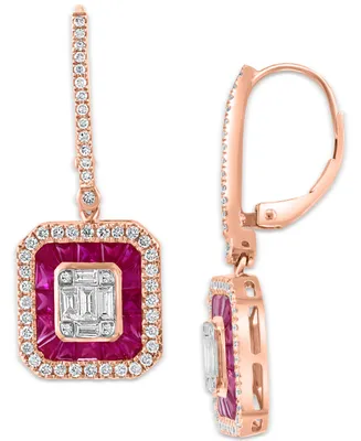 Effy Ruby (1-1/2 ct. t.w.) & Diamond (7/8 ct. t.w.) Leverback Drop Earrings in 14k Rose Gold