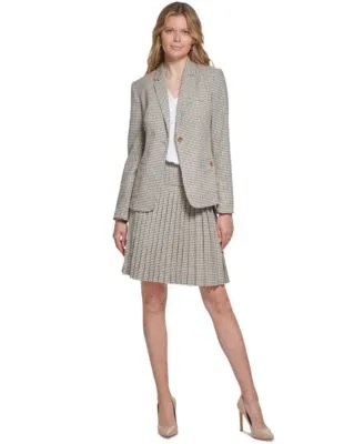 Tommy Hilfiger Womens Plaid One Button Blazer Pleated Skirt
