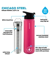 Grosche Chicago Steel Insulated Tea Infusion Flask, and Coffee Tumbler, 22 Fluid Oz