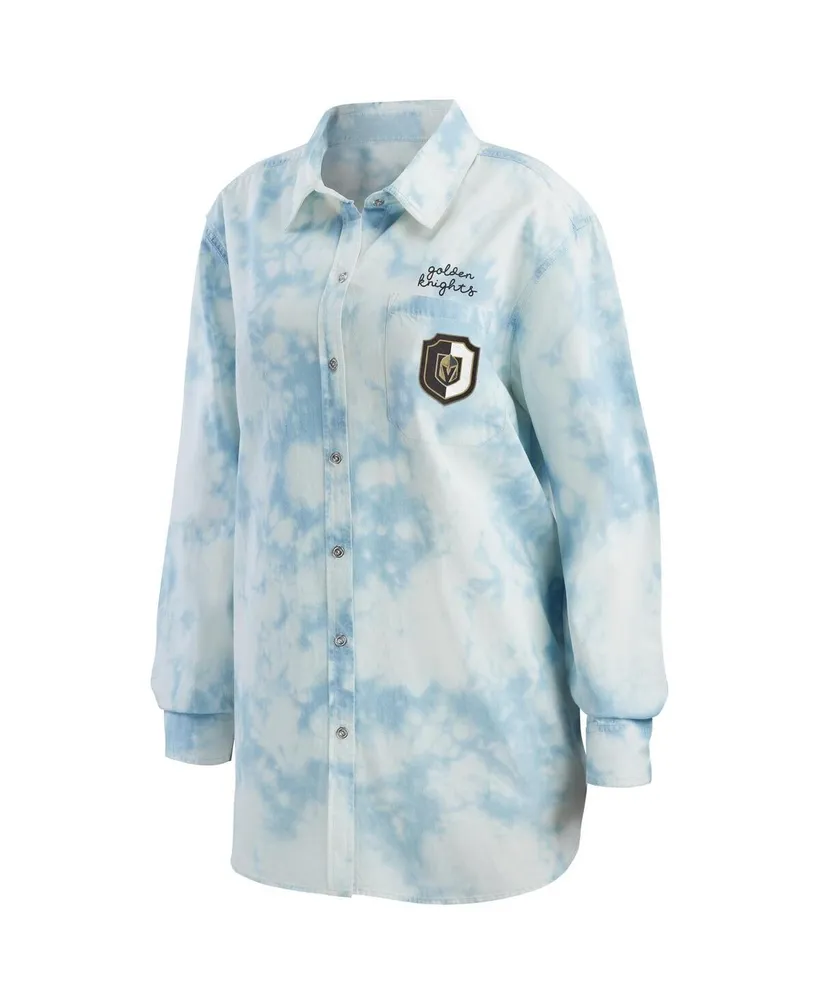 Women's Wear by Erin Andrews White Vegas Golden Knights Oversized Tie-Dye Button-Up Denim Shirt