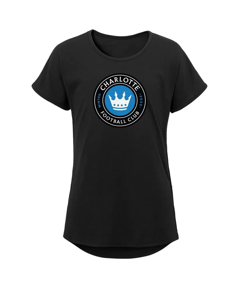 Big Girls Black Charlotte Fc Primary Logo Dolman T-shirt