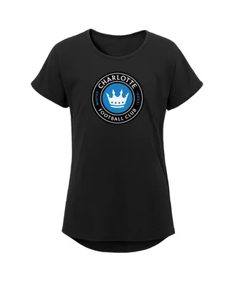 Big Girls Black Charlotte Fc Primary Logo Dolman T-shirt