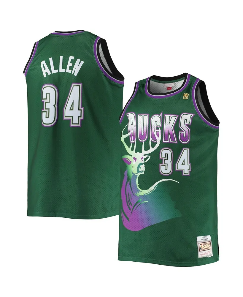 Men's Mitchell & Ness Ray Allen Hunter Green Milwaukee Bucks Big and Tall 1996-97 Hardwood Classics Swingman Jersey