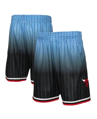 Men's Mitchell & Ness Black and Light Blue Chicago Bulls 1995/96 Hardwood Classics Fadeaway Reload 3.0 Swingman Shorts