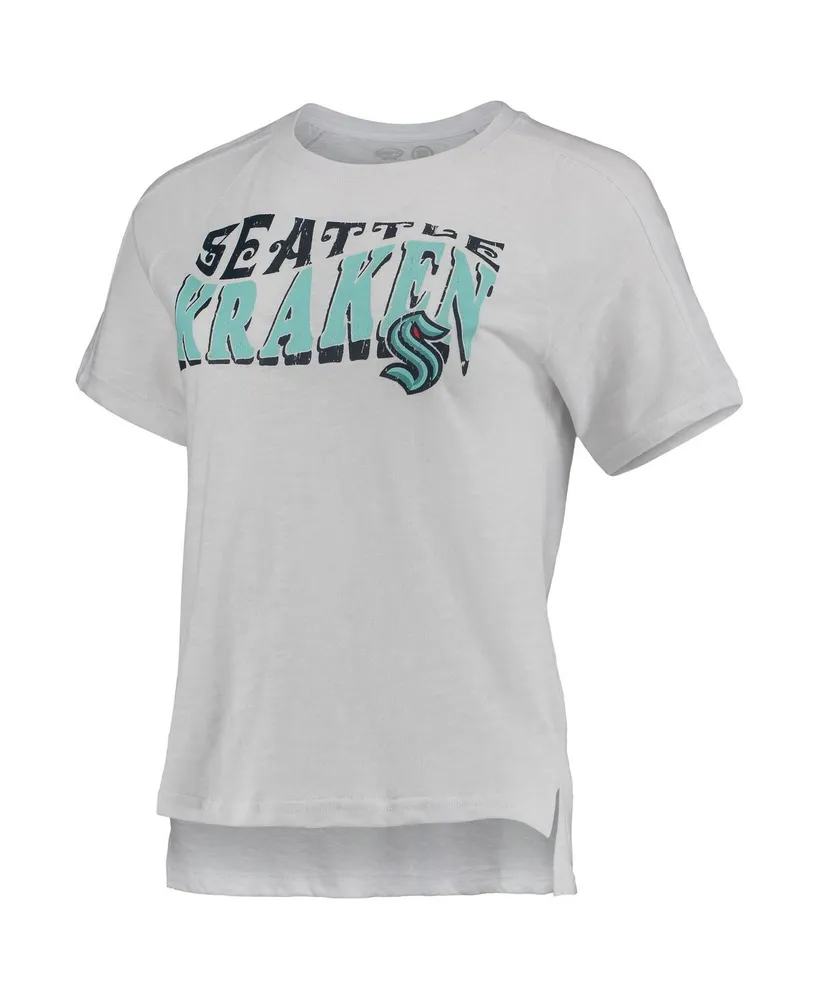 Women's Concepts Sport Deep Sea Blue, White Seattle Kraken Resurgence Slub Burnout Raglan T-shirt and Joggers Sleep Set