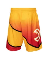 Men's Mitchell & Ness Gold and Red Atlanta Hawks 1986/87 Hardwood Classics Fadeaway Reload 3.0 Swingman Shorts