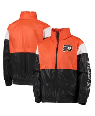 Big Boys Orange, Black Philadelphia Flyers Goal Line Full-Zip Hoodie Windbreaker Jacket