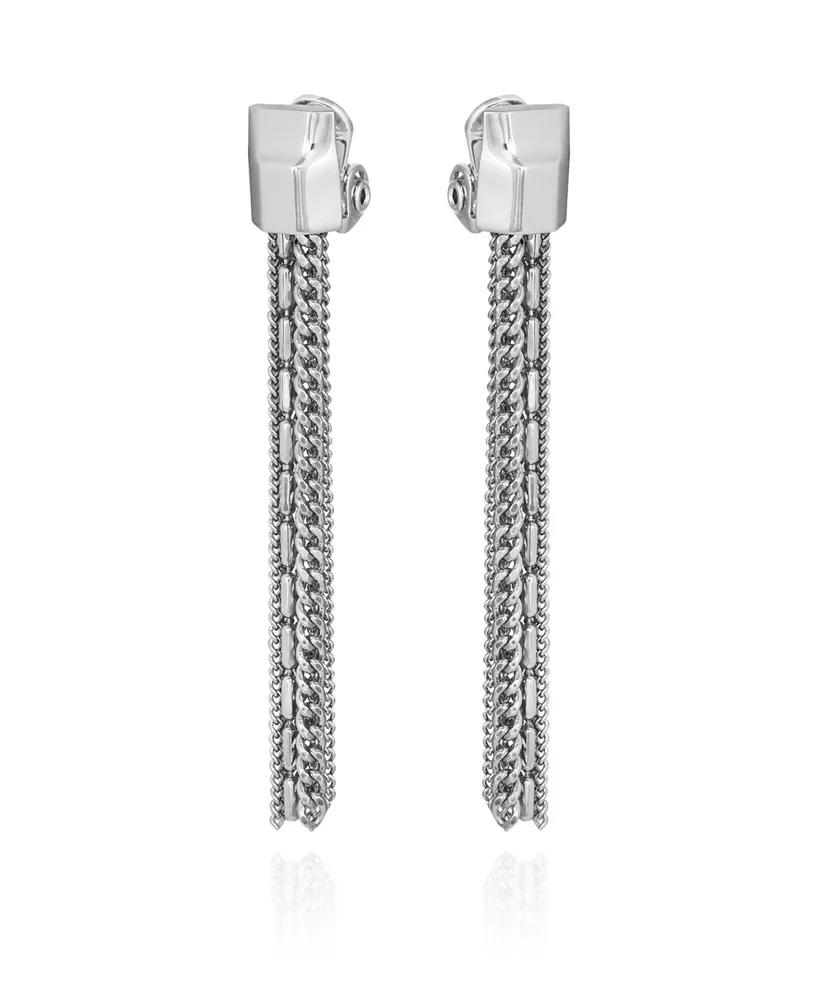 Vince Camuto Silver-Tone Mixed Chain Tassel Clip-On Drop Earrings - Silver