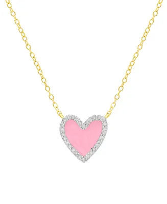 Diamond Pink Enamel Heart "Loved" 18" Pendant Necklace (1/8 ct. t.w.) in 14k Gold-Plated Sterling Silver - Gold