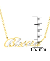 Diamond Script "Blessed" 18" Pendant Necklace (1/6 ct. t.w.) in 14k Gold-Plated Sterling Silver