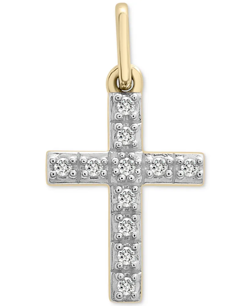 Wrapped Diamond Cross Charm Pendant (1/20 ct. t.w.) in 10k Gold, Created for Macy's