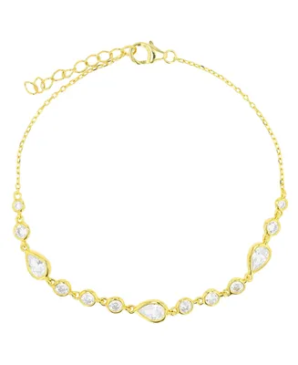 Pear and Round Anklet 14K Gold Plated or Sterling Silver