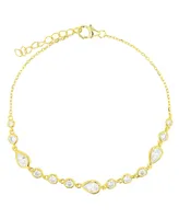 Pear and Round Anklet 14K Gold Plated or Sterling Silver