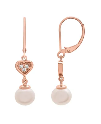 Cultured Freshwater Pearl (7mm) & Diamond (1/7ct. tw.) Heart Earrings in 14K Pink Gold