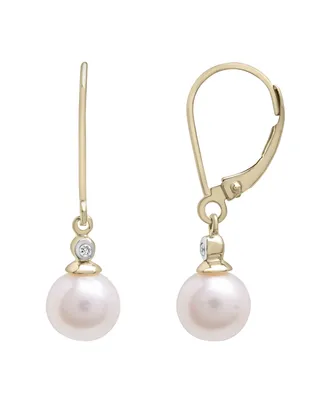 Cultured Freshwater Pearl with Diamond Accent Earrings in 14K Yellow Gold