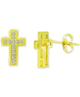 Cubic Zirconia Cross Stud Earrings in 14k Gold-Plated Sterling Silver