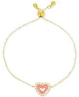 Cubic Zirconia Pink Enamel Heart Bolo Bracelet