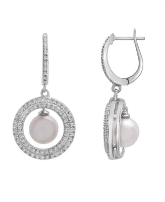 Cultured Freshwater Pearl (7mm) & Diamond (1/10ct. tw.) Halo Earrings in Sterling Silver