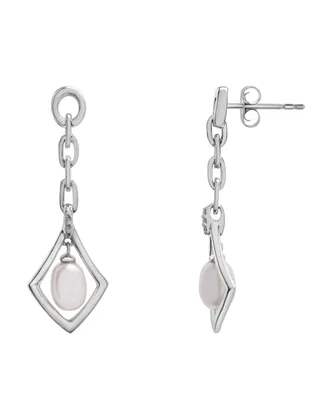 Cultured Freshwater Pearl (7x5mm) Dangling Earrings in Sterling Silver