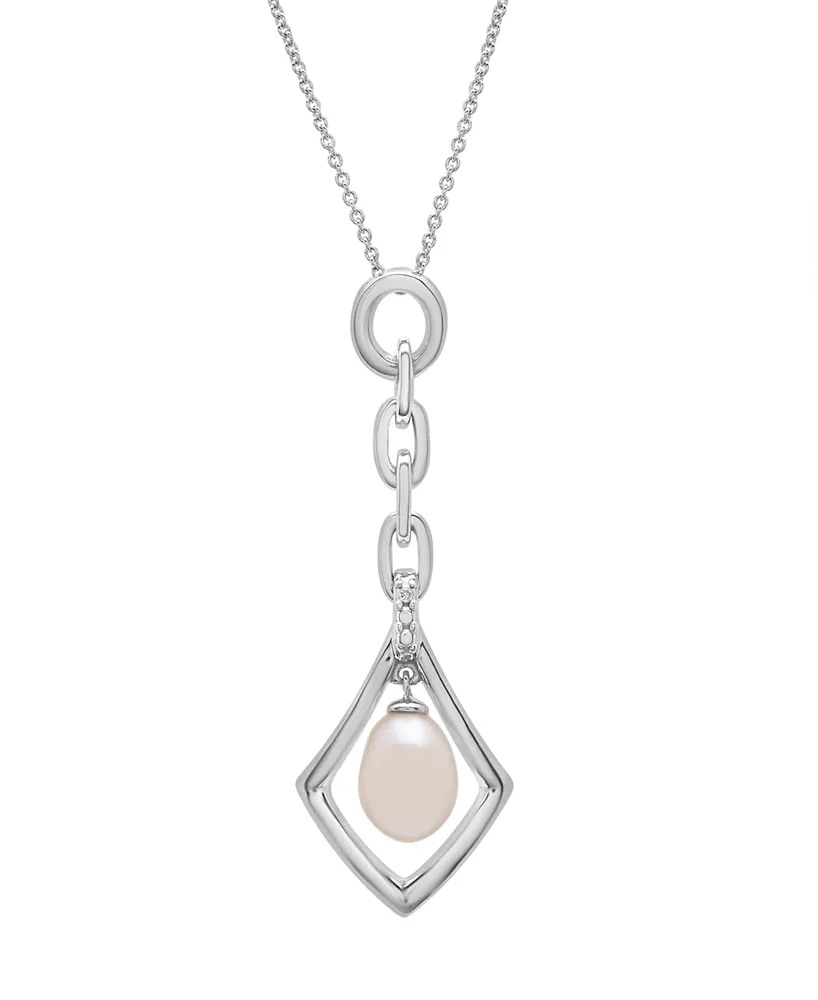 Cultured Freshwater Pearl (8x6mm) Dangling Pendant in Sterling Silver