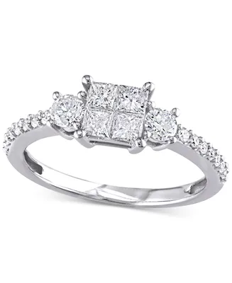 Diamond Princess Quad Cluster Engagement Ring (3/4 ct. t.w.) 14k White Gold
