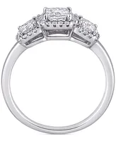 Diamond Princess Halo Three Stone Engagement Ring (1 ct. t.w.) 14k White Gold