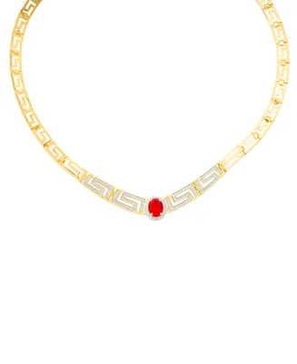 14k Gold-Plated Diamond-Accent & Simulated Ruby Greek Key 18" Collar Necklace