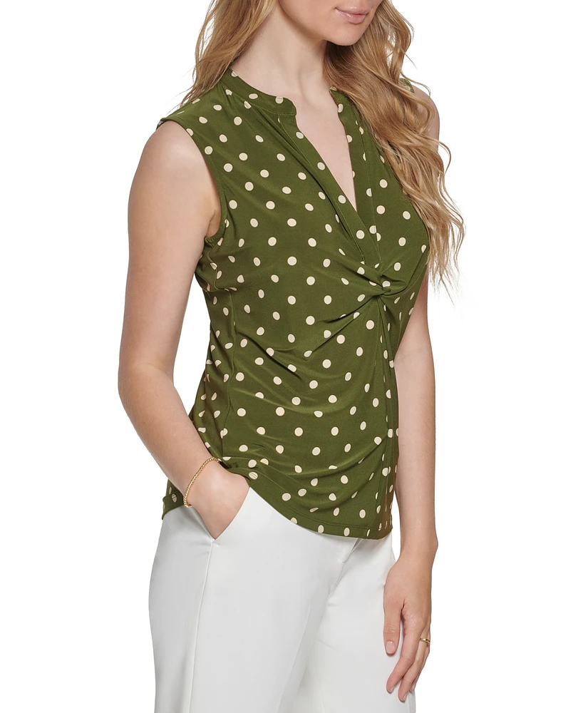 Tommy Hilfiger Women's Dot-Print Twist-Front Sleeveless Shirt