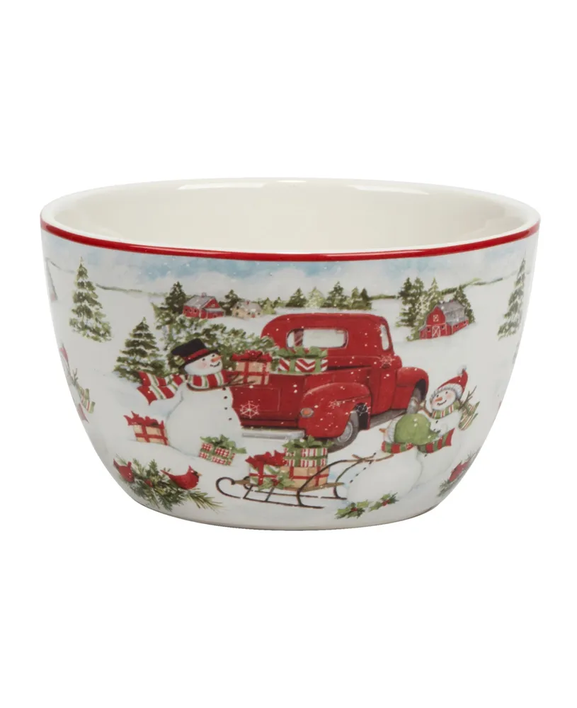 Certified International Red Truck Snowman 4 Piece Ice Cream Bowl Set