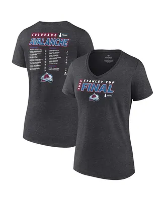 Women's Fanatics Heathered Charcoal Colorado Avalanche 2022 Stanley Cup Final Own Goal Roster V-Neck T-shirt