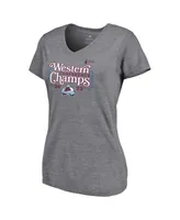 Women's Fanatics Heathered Gray Colorado Avalanche 2022 Western Conference Champions Line Shift V-Neck T-shirt