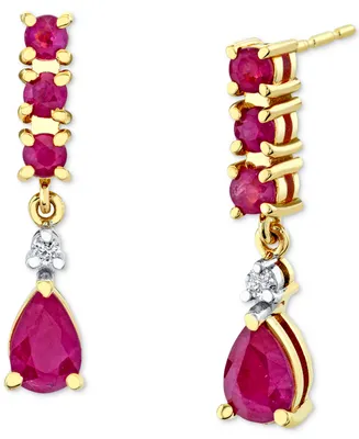 Ruby (1-5/8 ct. t.w.) & Diamond (1/20 ct. t.w.) Drop Earrings in 14k Gold