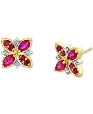 Ruby (5/8 ct. t.w.) & Diamond (1/20 ct. t.w.) Cluster Stud Earrings in 14k Gold