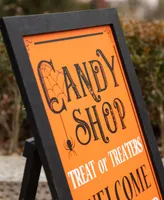 Glitzhome Halloween Wooden "Candy Shop" Standing Easel Sign or Hanging Decor, 24"