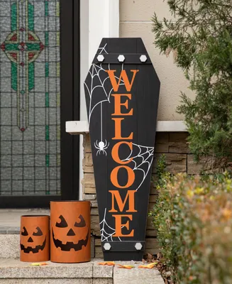 Glitzhome Halloween Wooden Welcome Coffin Porch Decor, 42"