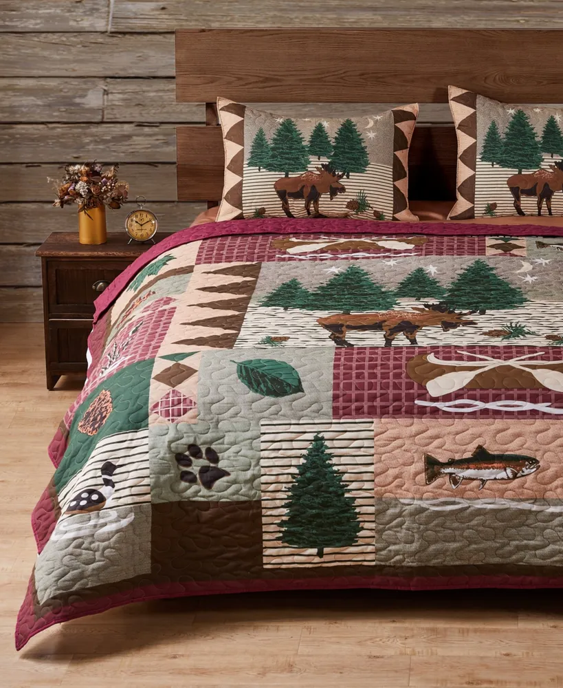 Greenland Home Fashions Moose Lodge Quilt Set, 3-Piece Full - Queen