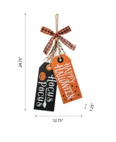 Glitzhome Halloween Wooden Doorknob Hanging Decor, 24.75"