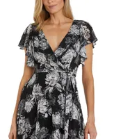 Nightway Women's Floral-Print Handkerchief-Hem Wrap Dress