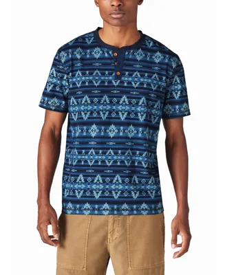 Lucky Brand Men's Jersey Aztec Print Short Sleeve Henley T-shirt
