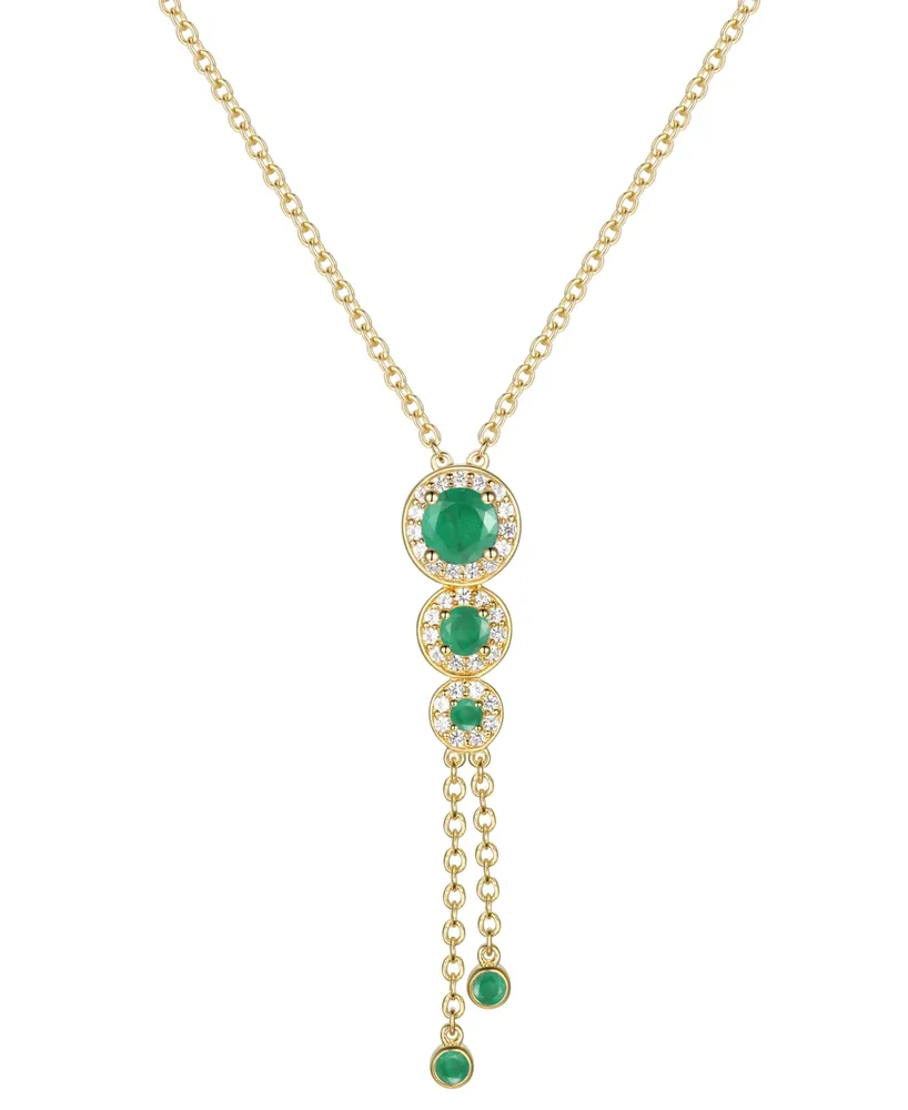 Sapphire (3/4 ct. t.w.) & Diamond (1/6 Triple Halo Lariat Necklace Gold-Plated Silver, 16" + 2" extender (Also Ruby Emerald)