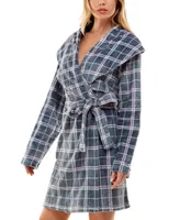 Roudelain Women's Plaid Shawl-Collar Wrap Robe