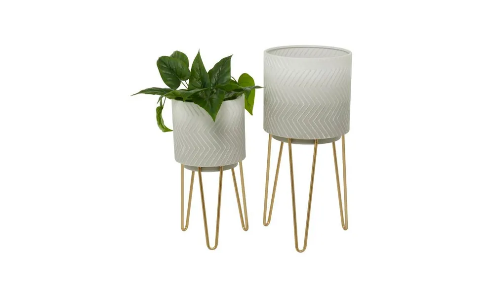 Metal Modern Planters with Stand, Set of 2