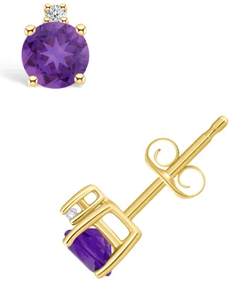 Amethyst (1/2 ct. t.w.) and Diamond Accent Stud Earrings 14K Yellow Gold
